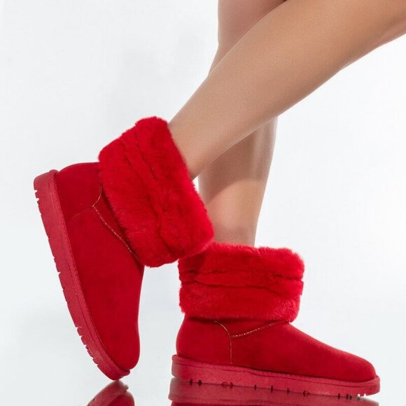 AZALEA WANG COZY MODE FLAT BOOTIE IN RED - Picture 1 of 8